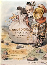 Satirical cartoon against banker and businessman Andrew Carnegie
