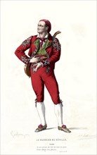 Gravure de Lallemand, Beaumarchais, "Le barbier de Séville", Figaro