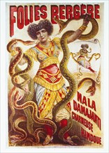 Affiche publicitaire pour un spectacle aux Folies-Bergère "La charmeuse hindoue"