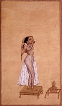 Indian miniature. Woman combing her hair