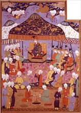 Persian miniature. Sagavid school. Reception at a prince's palace