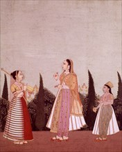 Indian miniature. Lucknow school. Princess with her ladies-in-waiting