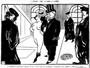 Satirical cartoon by Rouveyre in "Le Rire" about women layers