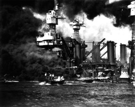 American boats destroyed during the Japanese attack in Pearl Harbor