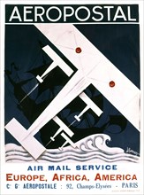 J Besson. Affiche publicitaire pour l'"Aéropostale", 1929
