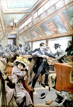 Voyageurs attaqués dans un train aux Etats-Unis, 1904