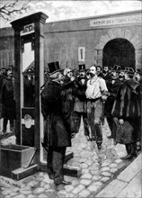 Execution of Vaillant: the convict is lead outside the prison de la Roquette