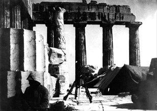 Camp in the Parthenon in Athens (censored photograph)