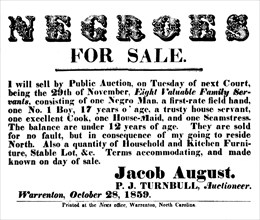Prospectus annonçant une vente d'esclaves