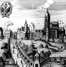 View over Prague at 17th century
