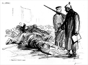 Caricature de Jean-Louis Forain (1852-1931). "Le tableau". "Alignez-les, le Général va passer"