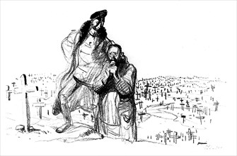Caricature by Jean-Louis Forain (1852-1931). "In Front of Verdun"