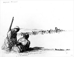 Caricature by Jean-Louis Forain (1852-1931). "The German Push"