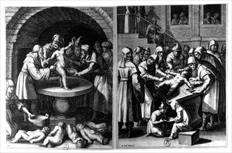 Burin de Raphaël Sadeler (1615-1628). Six enfants tués par les juifs. (Des motifs légaux sont créés afin de pouvoir persécuter les juifs)