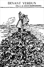 Caricature sur le Kaiser et le Kronprinz : "Devant Verdun"