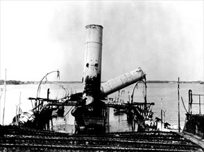 The sank ship 'La Reine Christine' in the Manila harbour, Philippines