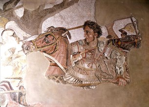 Mosaïque d'Alexandre. Détail de la bataille d'Arbèles entre Darius et Alexandre le Grand