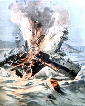 Explosion of the Brazilian battleship 'Akidaran' in the port of Yacacanga