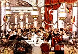Turkish popular print, Banquet offered by German emperor to Prince Youssef Ezzudin Effendi