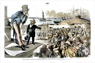 Uncle Sam with emigrants