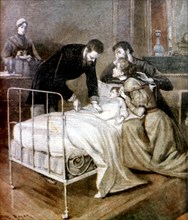 Le croup guéri par le docteur Roux, depiction of a child being injected