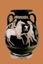Red-figure attic vase with horse-women, from Gela