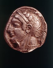 Silver decadrachma representing Athena's face, Athens
