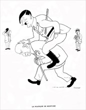 Gouvernement de Vichy. Caricature de Sennep. "La politique de Montoire". (Hitler et Pétain)