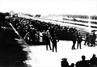 Train arriving in Auschwitz: selection on the platform