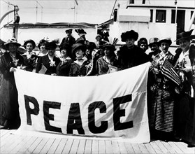 Miss Adams taking on board to go to the Women's Peace Congress in La Haye, 1915
