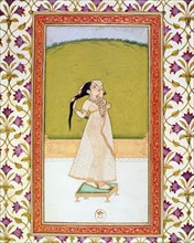 Indian miniature, Woman combing her hair