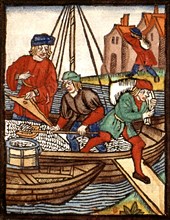 Royal decree of the Paris merchants provostship. Men unloading salt