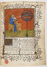Book of the sky and the world: the astronomer at his desk, next to a sphere