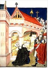 Le pape montrant au duc de Bourgogne l'hôpital de Rome. in "Histoire de l'hôpital du Saint-Esprit de Dijon"