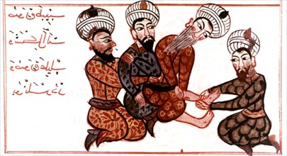 Turkish manuscript. Treaty of surgery by Charaf al Dinal Hajj Ilias. Reduction of the knee luxation