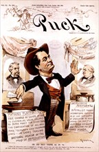 Satirical cartoon in 'Puck' against Bryan: 'He didn't think the same thing in 1892'