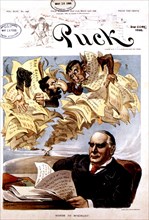 Satirical cartoon in 'Puck' against President McKinley (1898)