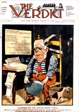 Satirical cartoon in 'The Verdict'. President McKinley and the war cost in the Philippines (1900)