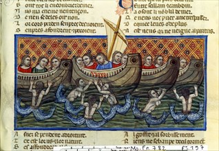 Le roman de Troie, par Benoit de Sainte More. Des sirènes accompagnent les bateaux