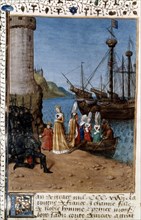 Miniature by Jean Fouquet. Chronicles of Saint-Denis. Isabelle of France landing on the Suffolk coast (1326)