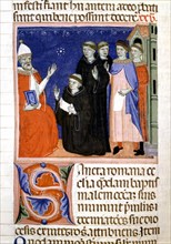 Décret de Gratien, moine bolonais du 12ème : Frères mendiants présentant une supplique au pape