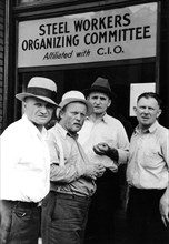 Steelworkers from Pennsylvania in front of the syndicate's headquarters