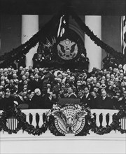 Franklin Delano Roosevelt taking the oath of office administered by Chief Justice, in the Capitol Room, in Washington