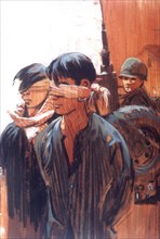 Painting by Ronald A. Wilson. "Vietcongs arrested by soldiers of the 1st division"