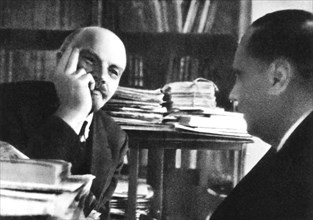 October 1920, Moscow. Lenin talking with Herbert Wells in his office at the Kremlin