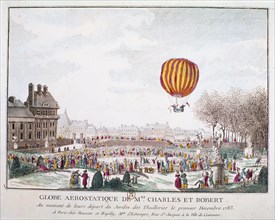 Departure of Messrs Charles and Robert's balloon. Paris. Jardin des Tuileries