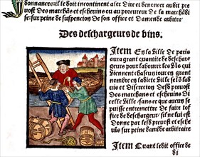 Royal decree of the Paris merchants provostship. Men unloading wine