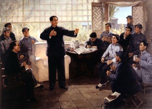 Mao Tse Tung with journalists of the 'Chansi-Souci Yuan' daily newspaper (1948)