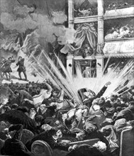 Attentat anarchiste. Explosion d'un bombe au théâtre Liceo à Barcelone- 1893