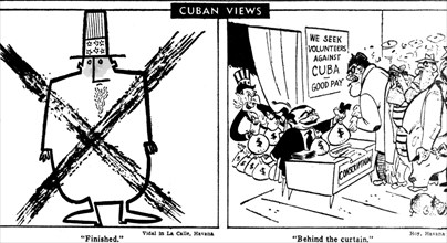 Débarquement de la Baie des Cochons. Caricatures, parues dans un journal cubain, dénonçant l'intervention américaine à Cuba